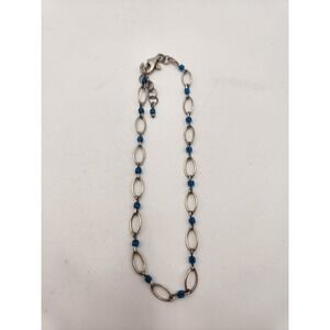 Silpada 925 Sterling Silver Blue Glass Bead Oval Link Adjustable Bracelet 9 inch